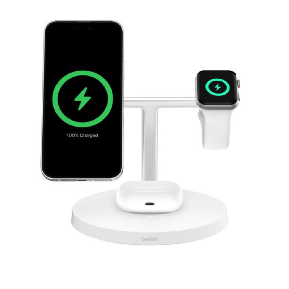 Belkin BOOST CHARGE PRO 3-in-1 Wireless Charger with MagSafe - White